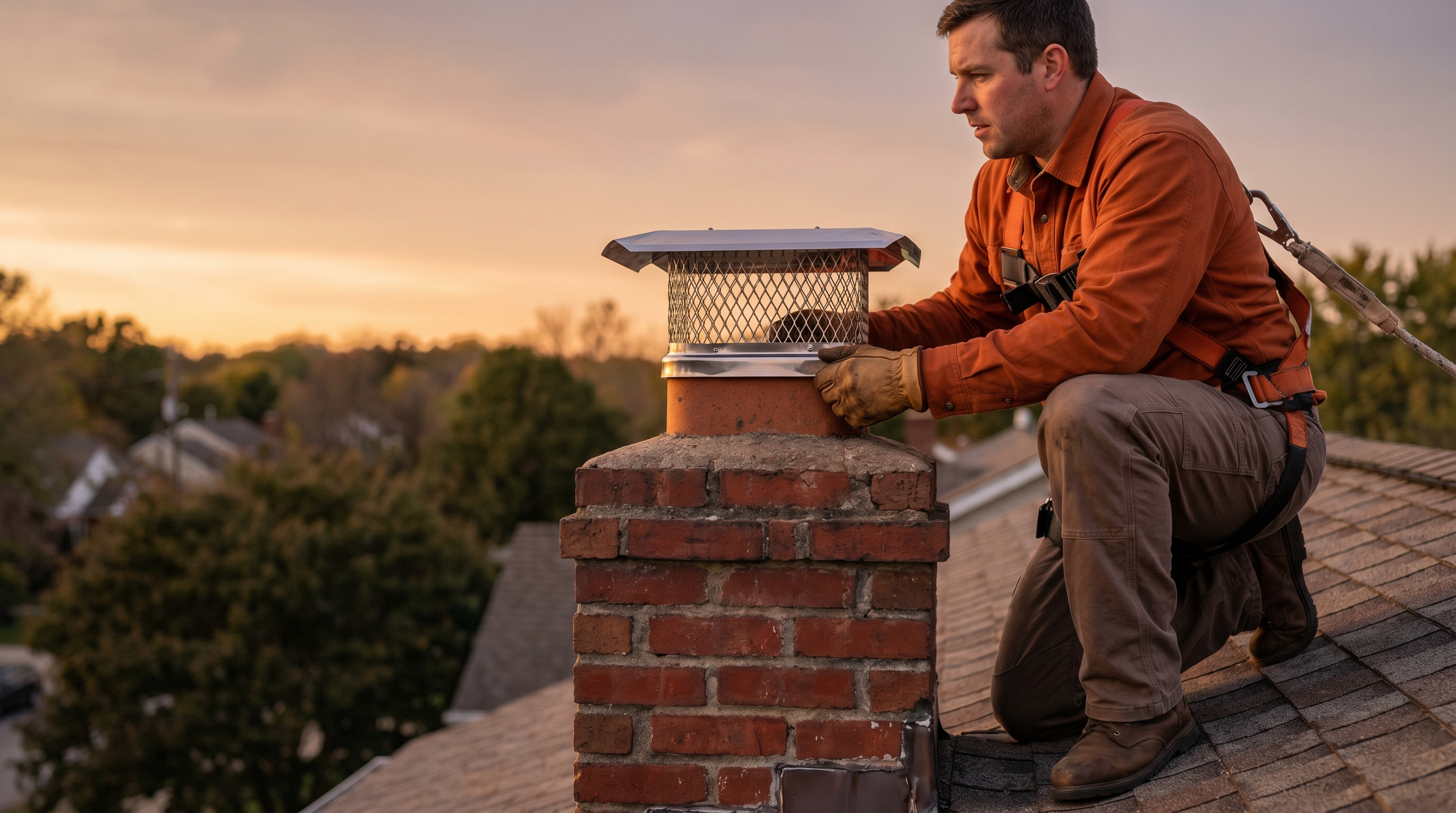 A Clear Path Chimneys CSIA-certified technician reviewing the work with a relieved homeowner